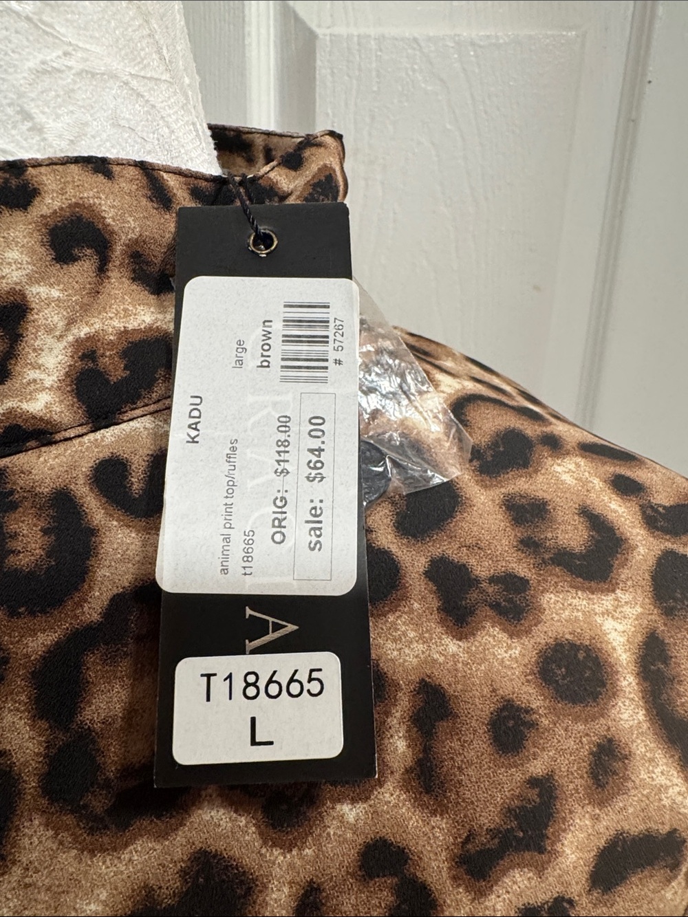 Mock Neck Leopard Print Ruffle Sleeve Blouse - Brown - Picture 2 of 7